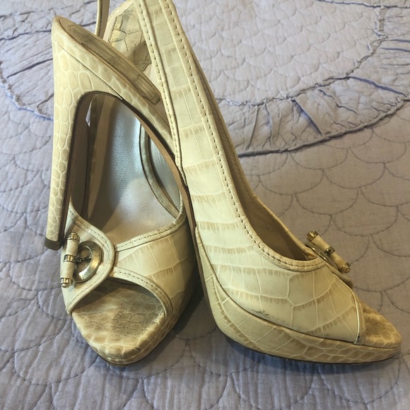 💗DIOR💗CREAM CROC EMBOSSED LEATHER SLINGBACK 37.5 - Picture 8 of 16